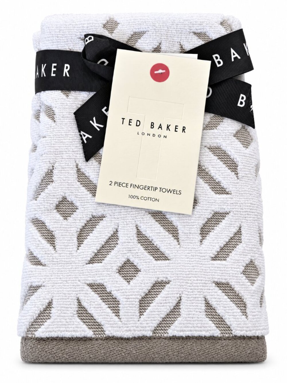 Ted Baker London Fingertip Towels White Gray 100% Cotton Set of 2 Textured Lux